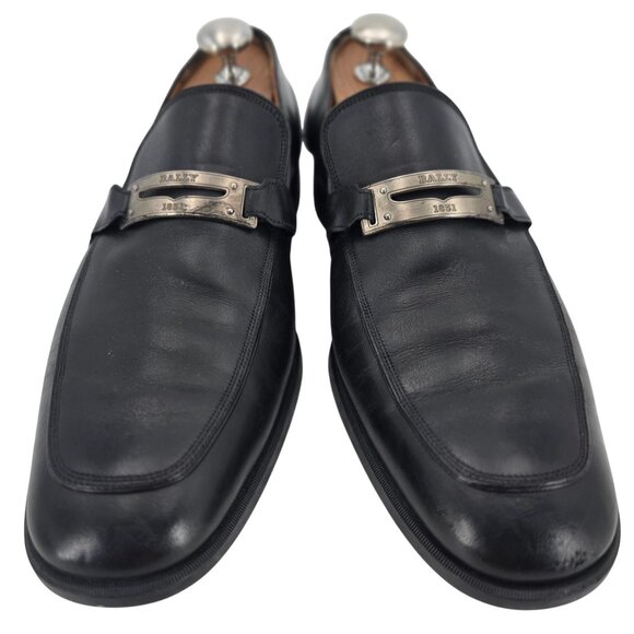 Bally Switzerland Men\'s size 7D Black Leather Logo Plate Bit Loafers Dress Shoes main image 6